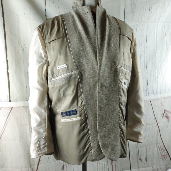 Joseph Abboud 46R Linen Blend 2 Button Grayish Tan Textured Blazer Sport Coat - Picture 11 of 13